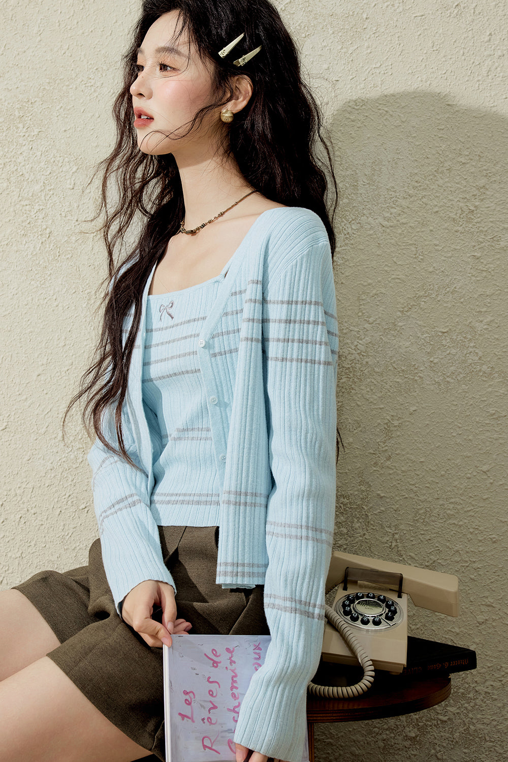 Bộ đồ sơ mi dệt kim cho nữ