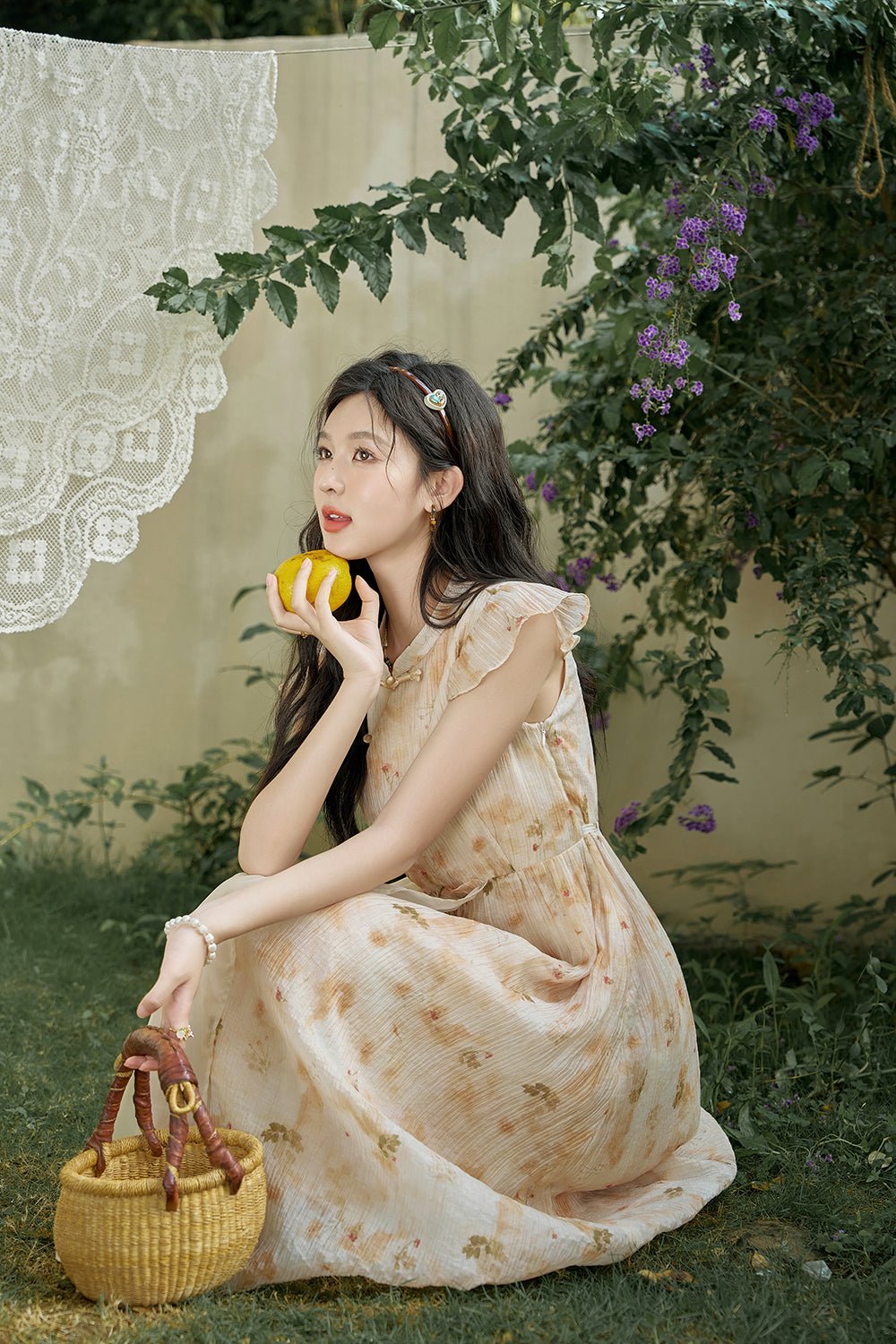 A-line Printing Maxi Dress untuk Wanita