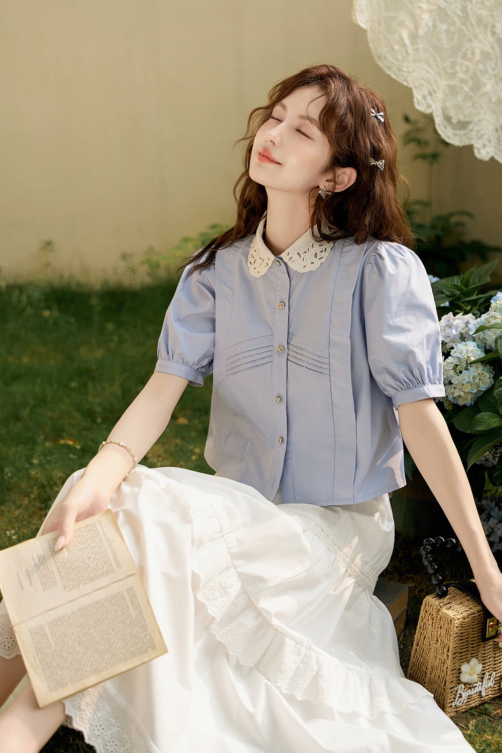 Áo sơ mi xanh 100% cotton dành cho nữ