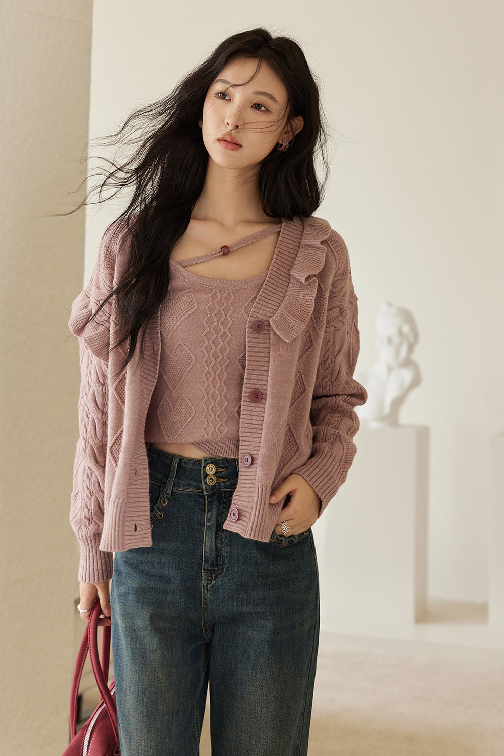 스파게티 스트랩 탑과 카디건 세트 별도 판매