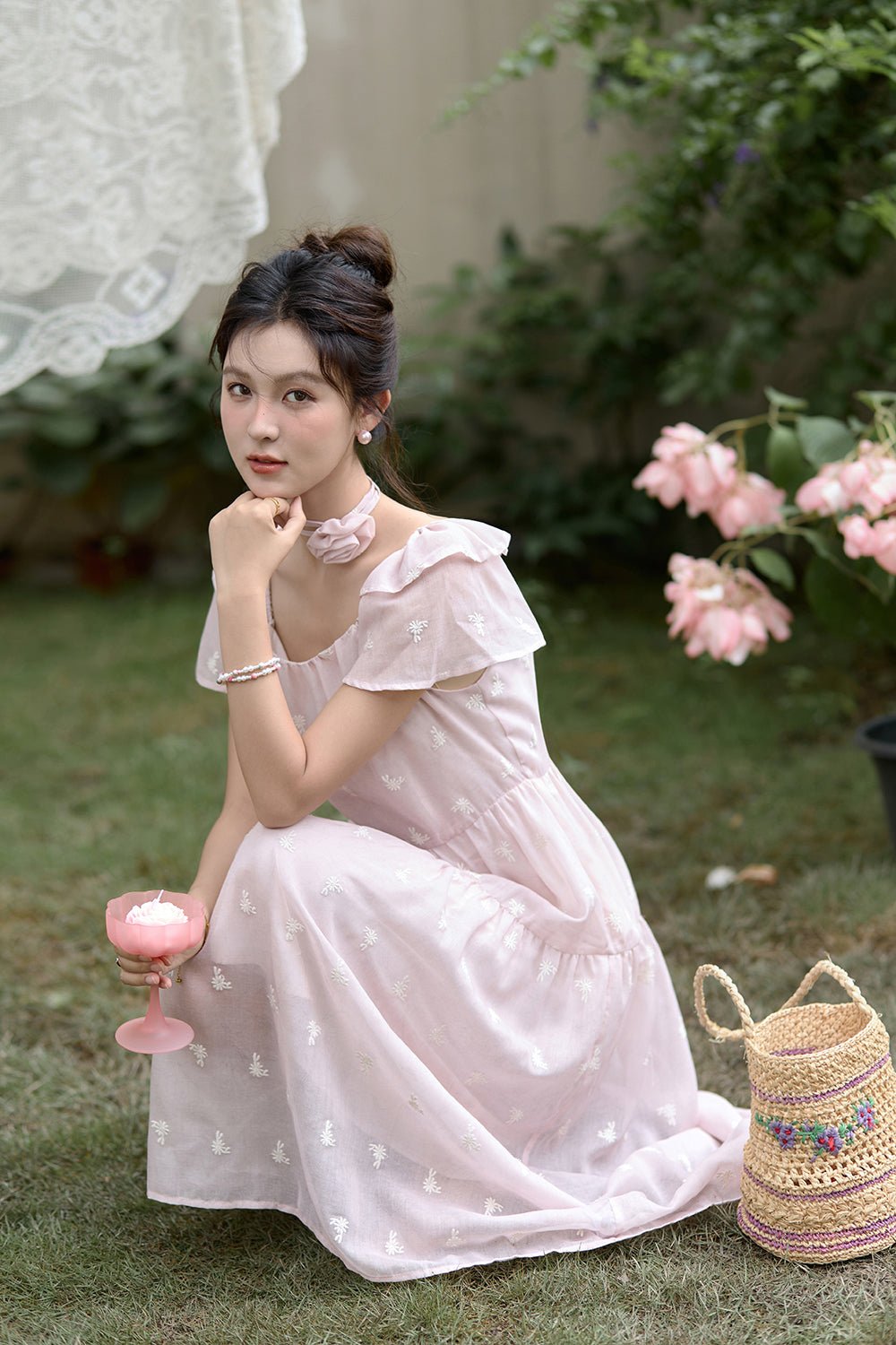 Gaun Maxi Motif Bunga A-line untuk Wanita