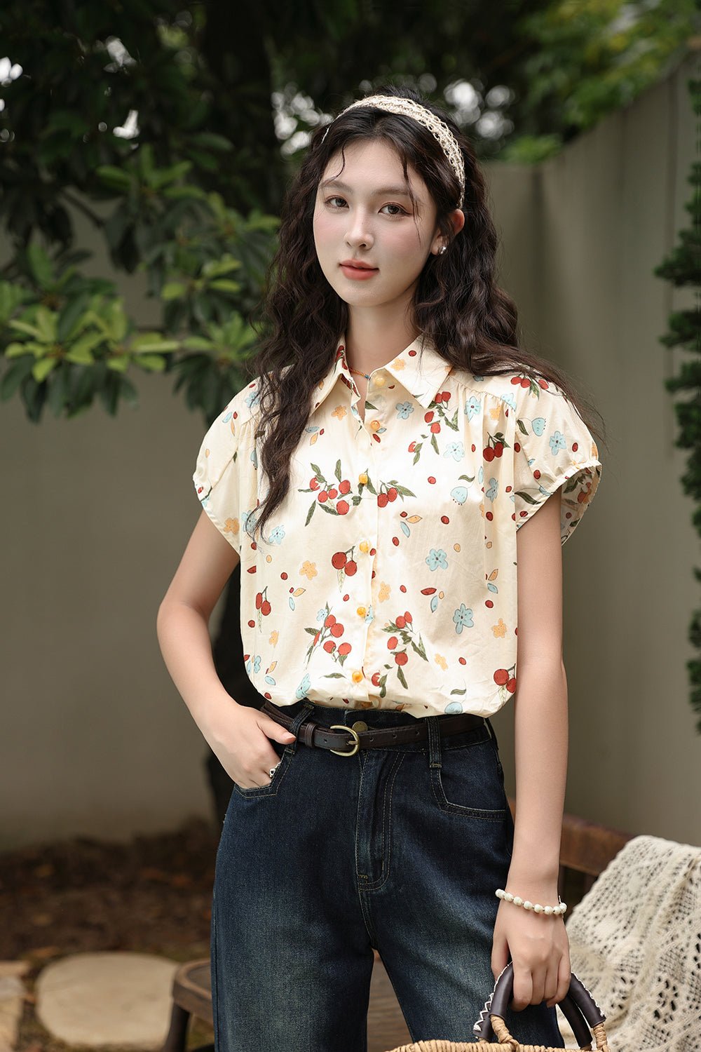 100% Kemeja Pencetakan Katun untuk Wanita