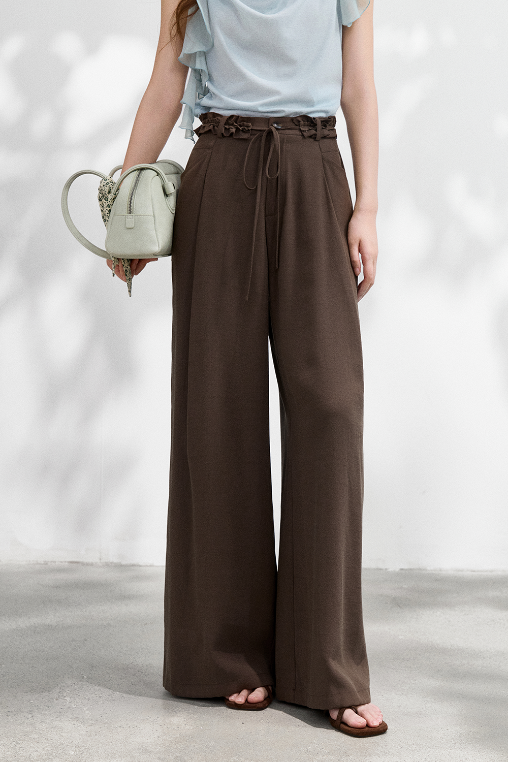 Wide-leg Pants+Belt for Women