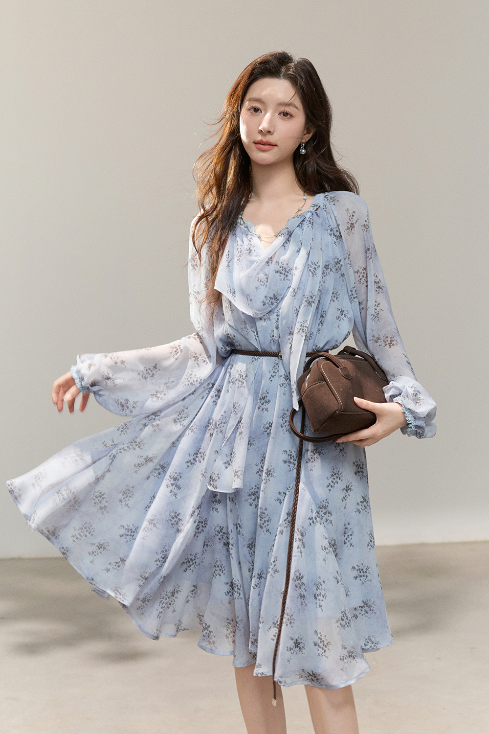 女士中長洋裝+腰帶