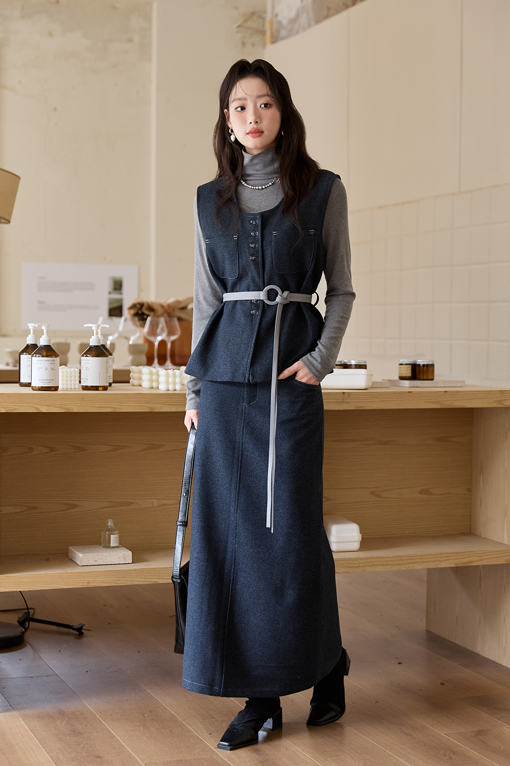 Vest+T-shirt+Skirt Set