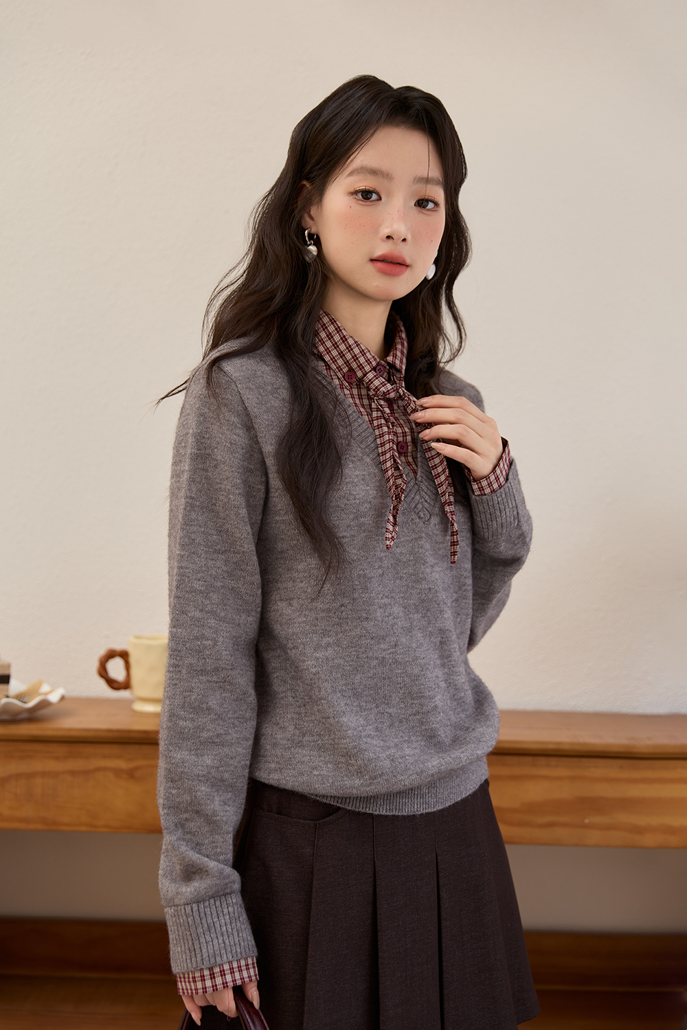 เสื้อถัก + ผ้าพันคอสำหรับผู้หญิง