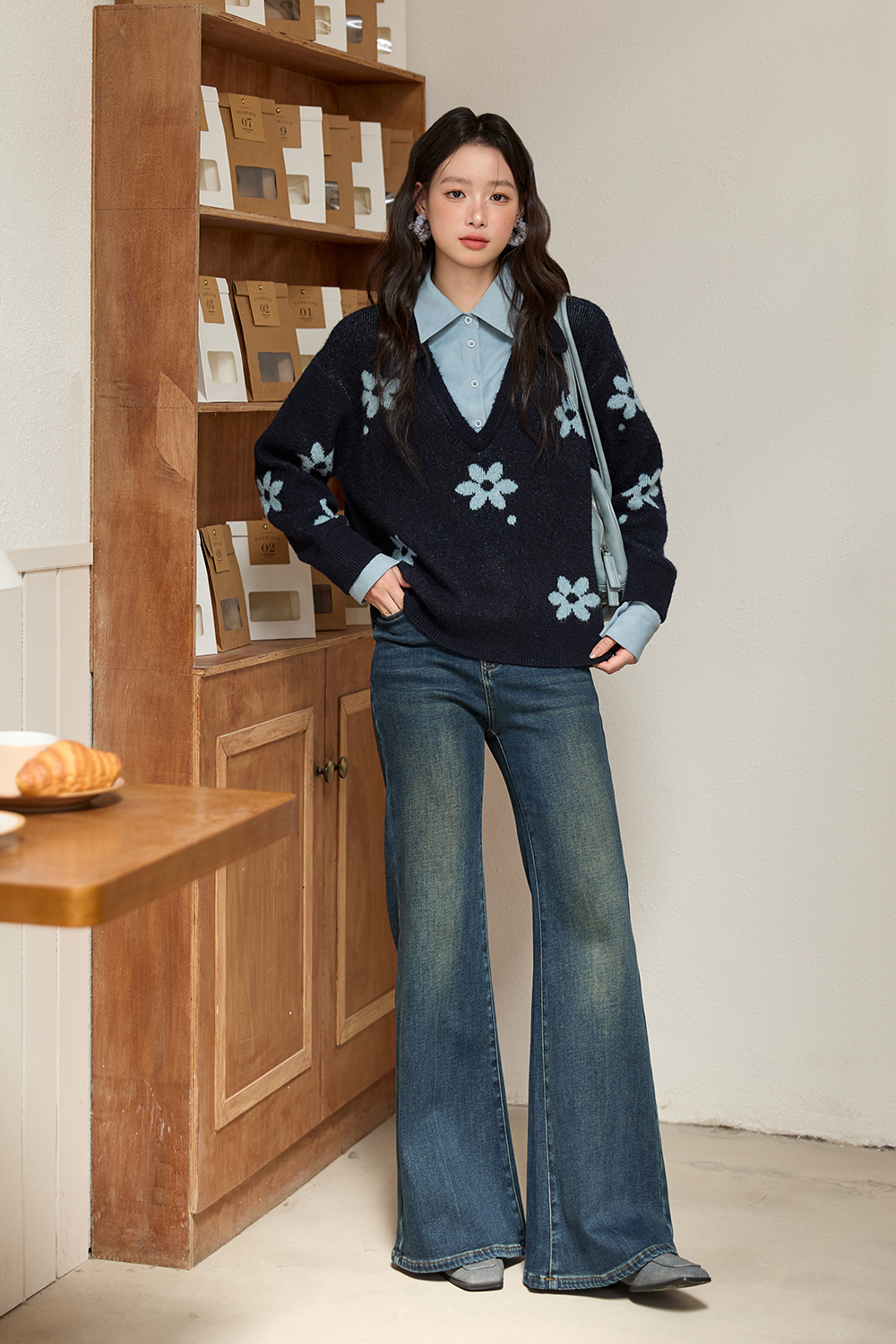 Fake Two Pieces Knit Shirt for Women