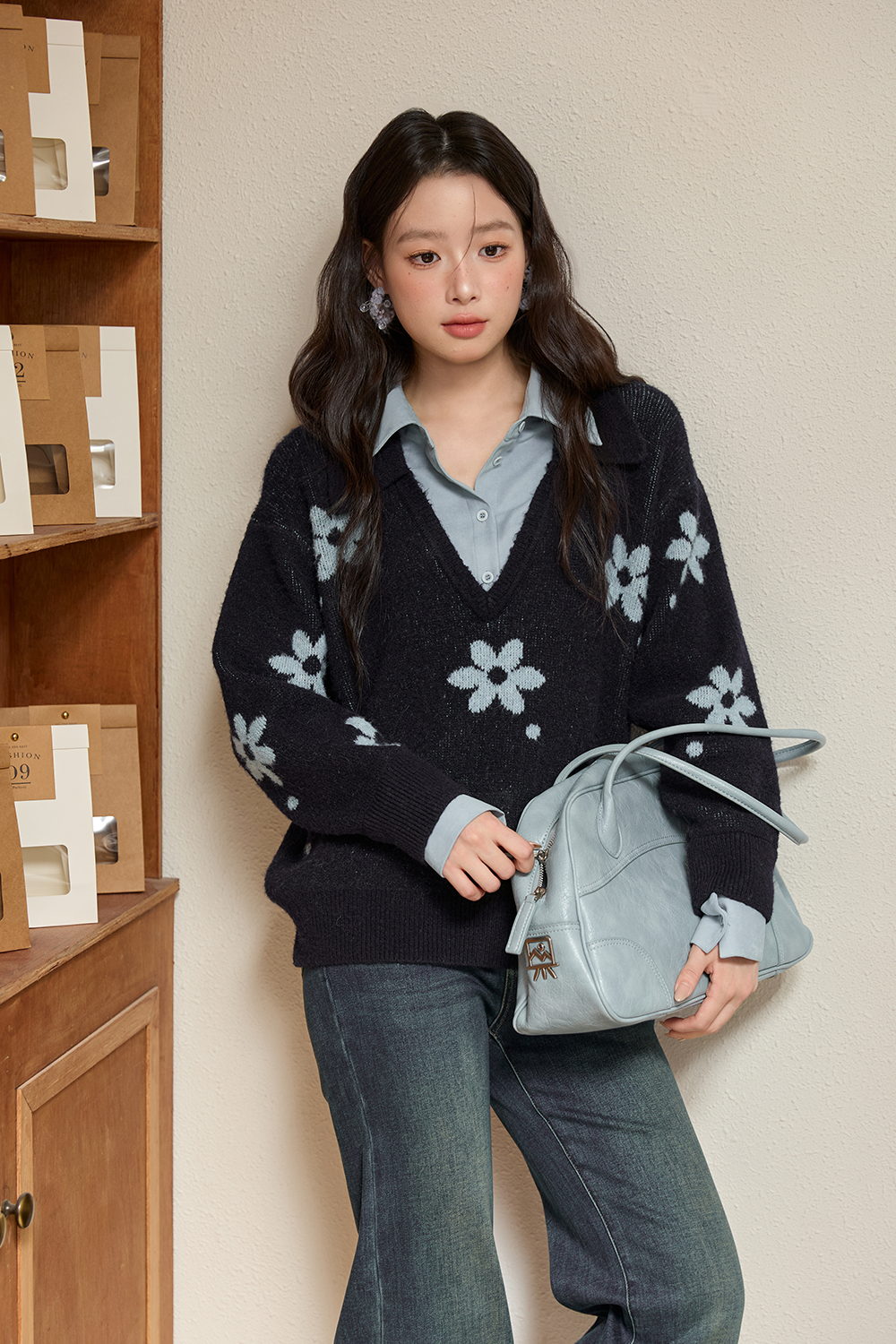 Fake Two Pieces Knit Shirt for Women