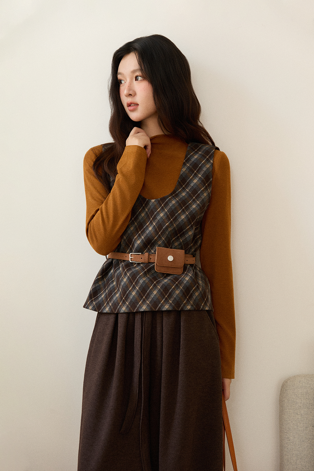 เสื้อกั๊ก+เสื้อถัก+กระเป๋าคาดเอวสำหรับผู้หญิง