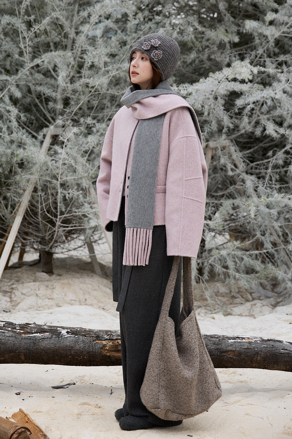 เสื้อโค้ทขนสัตว์+ผ้าพันคอสำหรับผู้หญิง