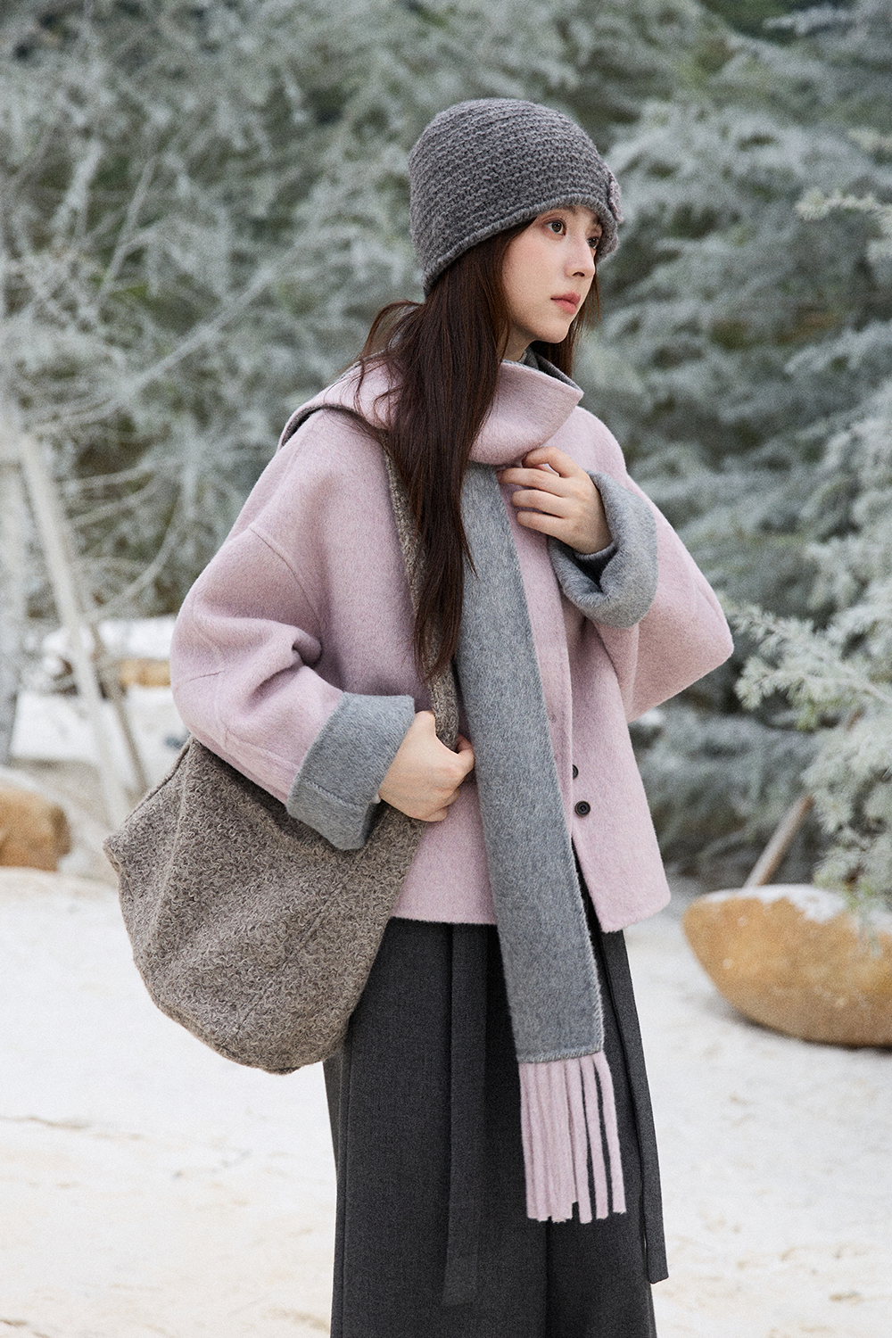 女士羊毛大衣+圍巾