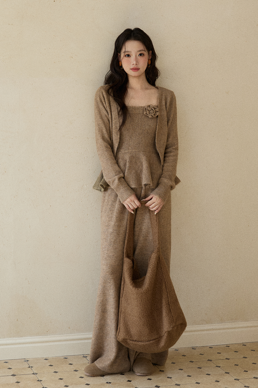 스파게티 스트랩 탑 + 코트 + 팬츠 세트