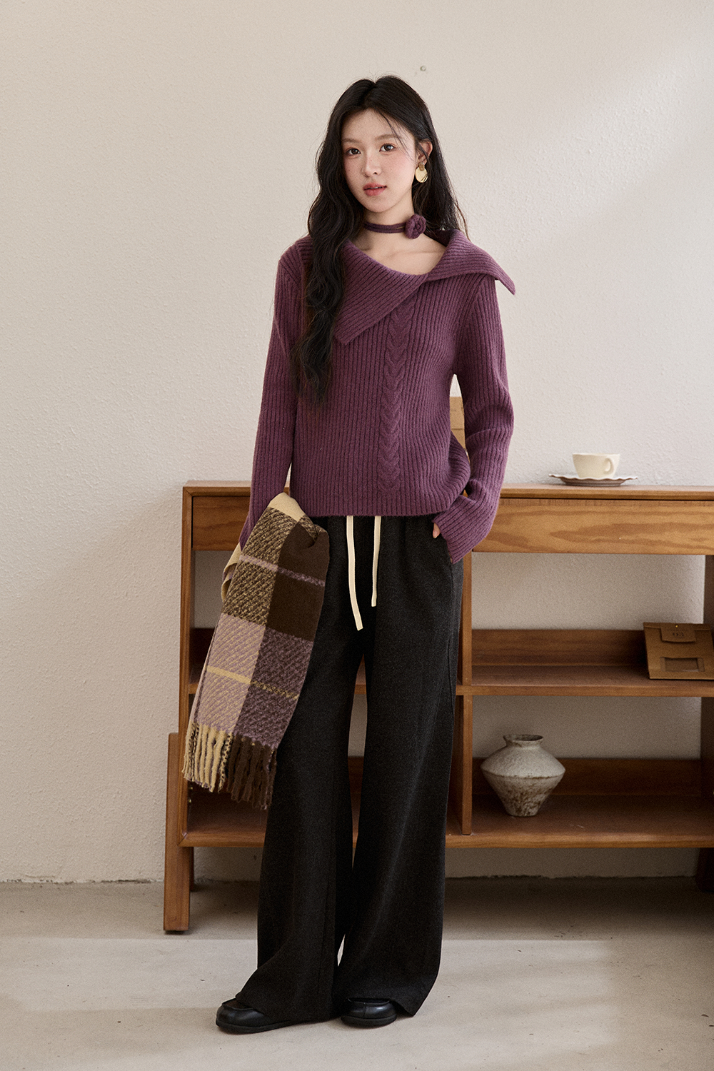 Kemeja Rajut+Pita untuk Wanita