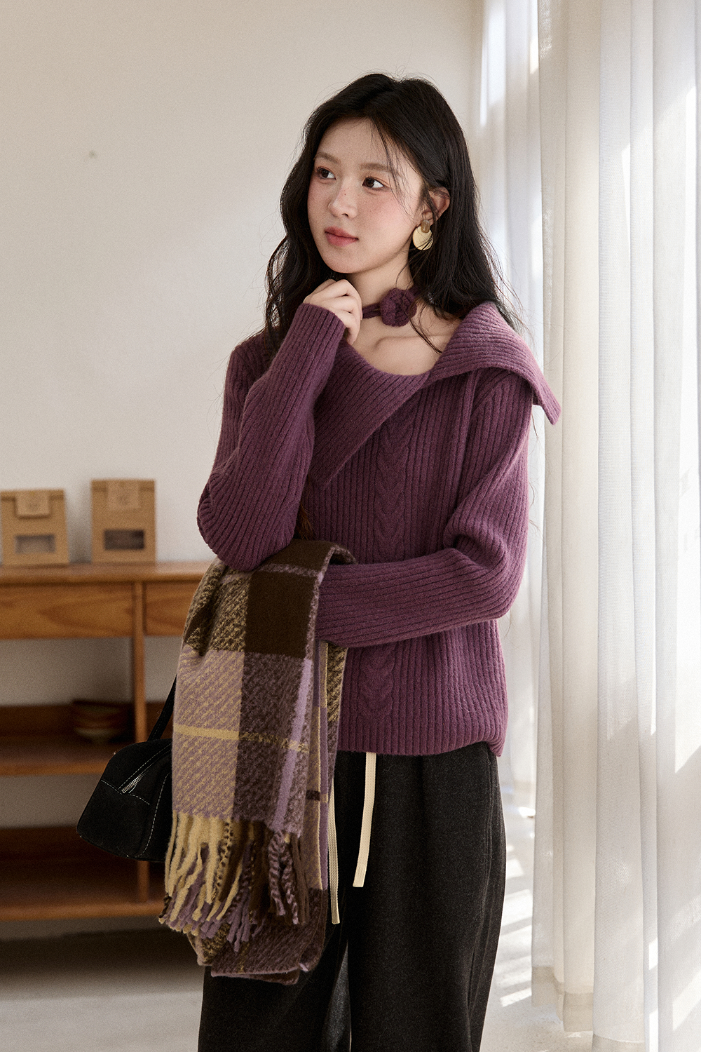 Kemeja Rajut+Pita untuk Wanita