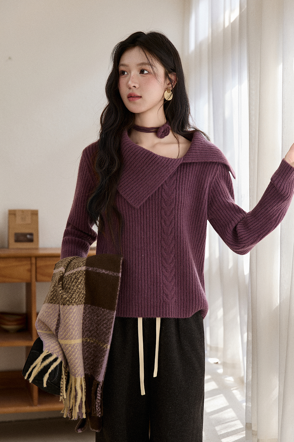 Kemeja Rajut+Pita untuk Wanita