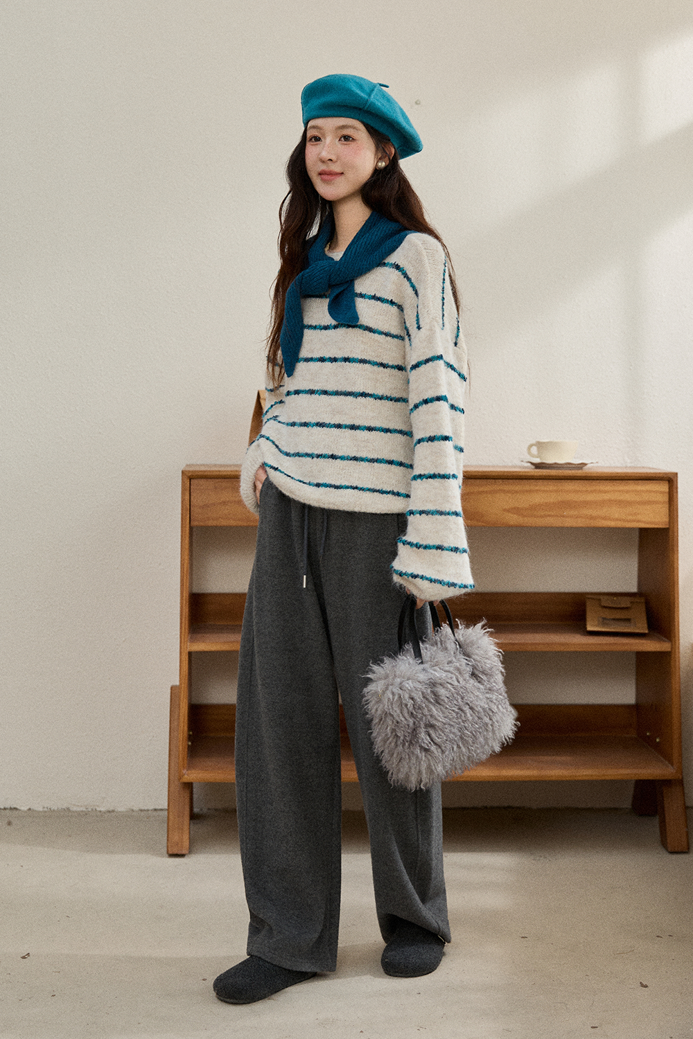 여성용 니트 셔츠+숄