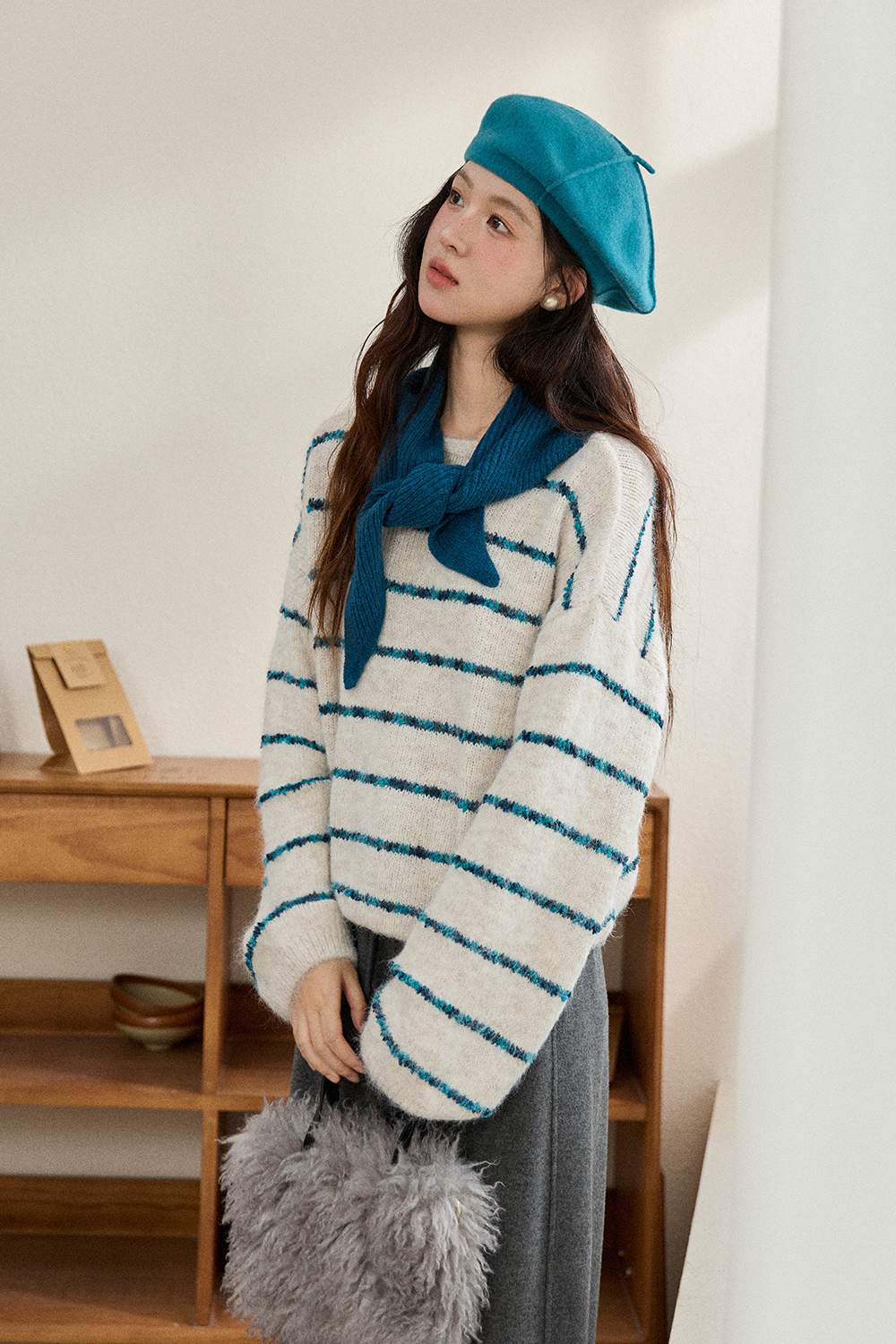 여성용 니트 셔츠+숄