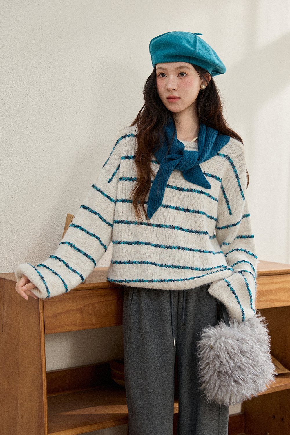 여성용 니트 셔츠+숄