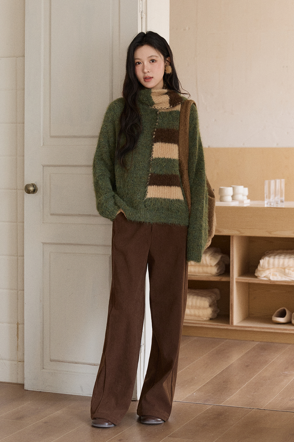 여성용 니트 셔츠+스카프