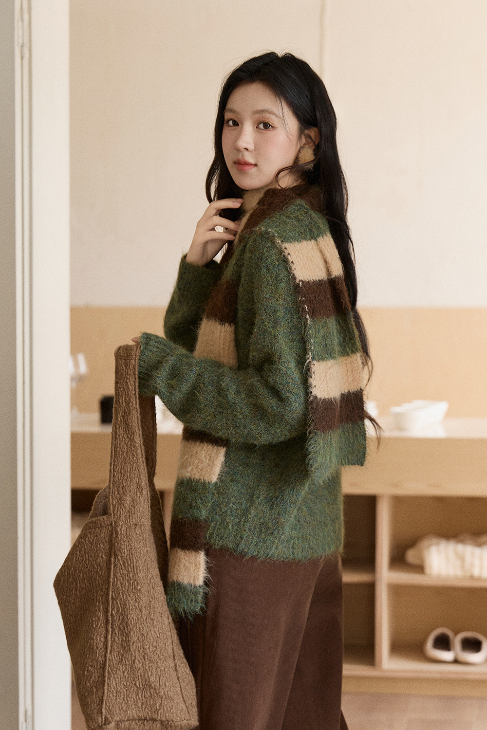 여성용 니트 셔츠+스카프