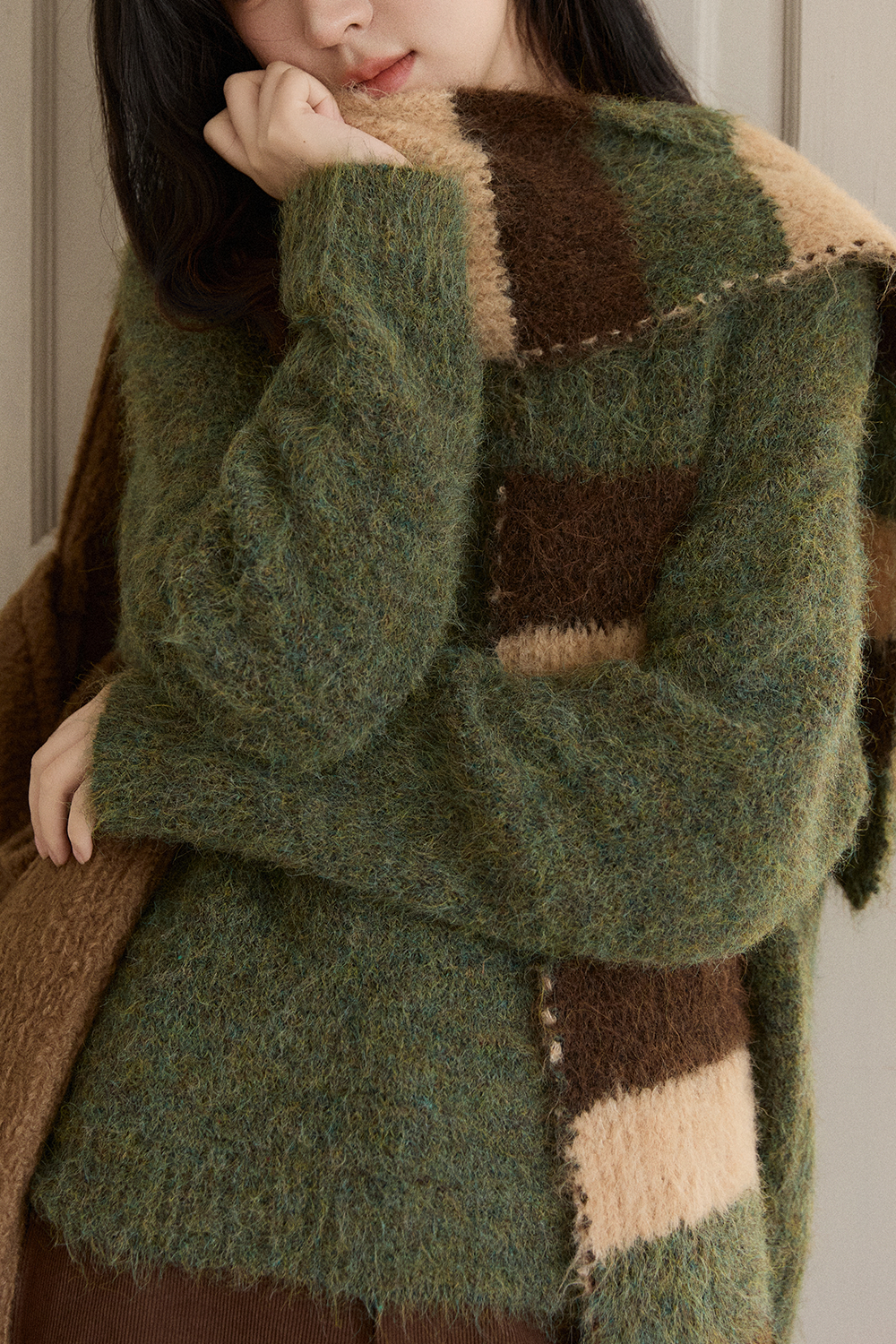 여성용 니트 셔츠+스카프