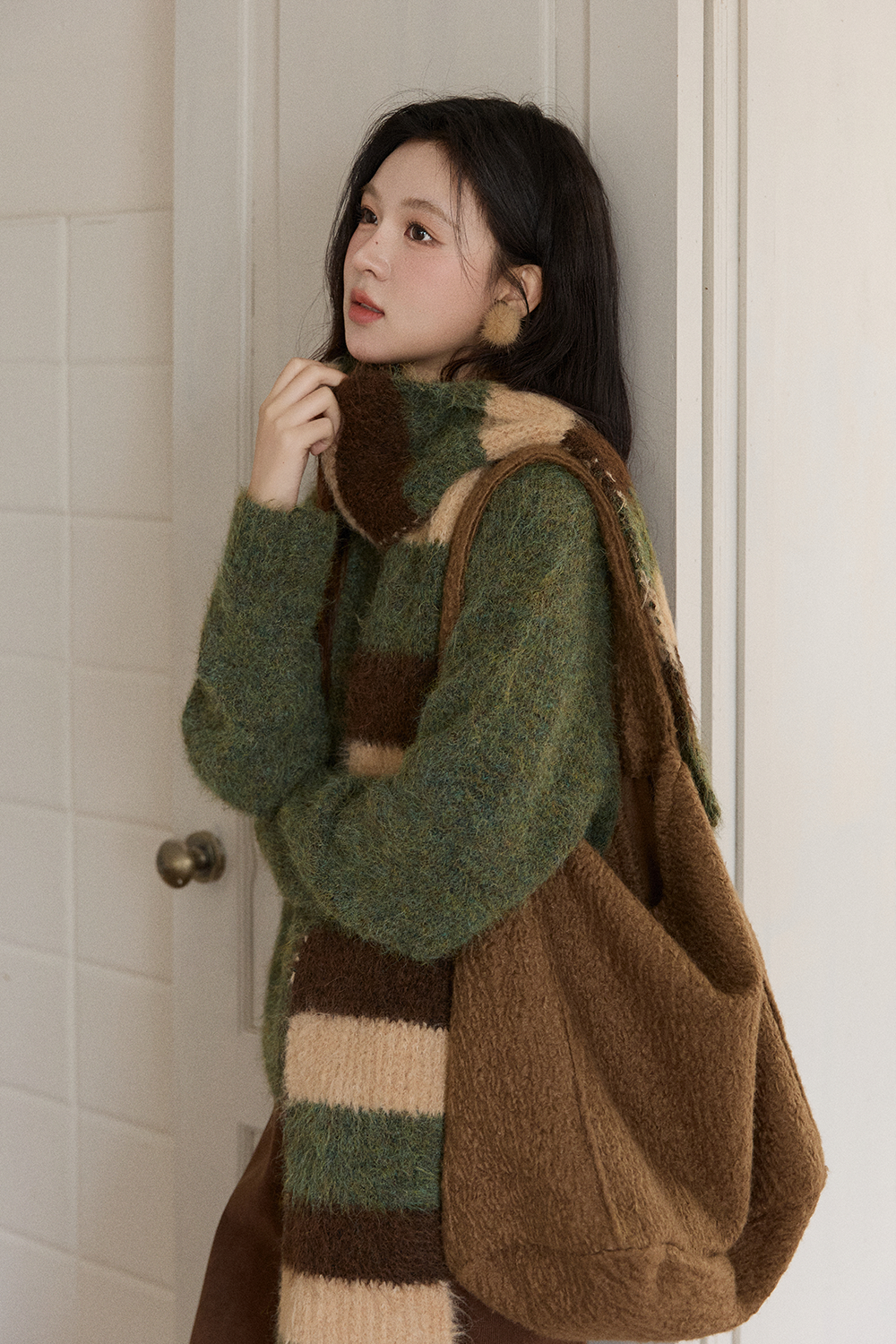 여성용 니트 셔츠+스카프