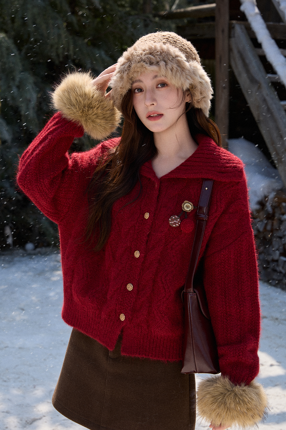 Knit Shirt and Furry Sleeve Cuffs Set Separately Sold