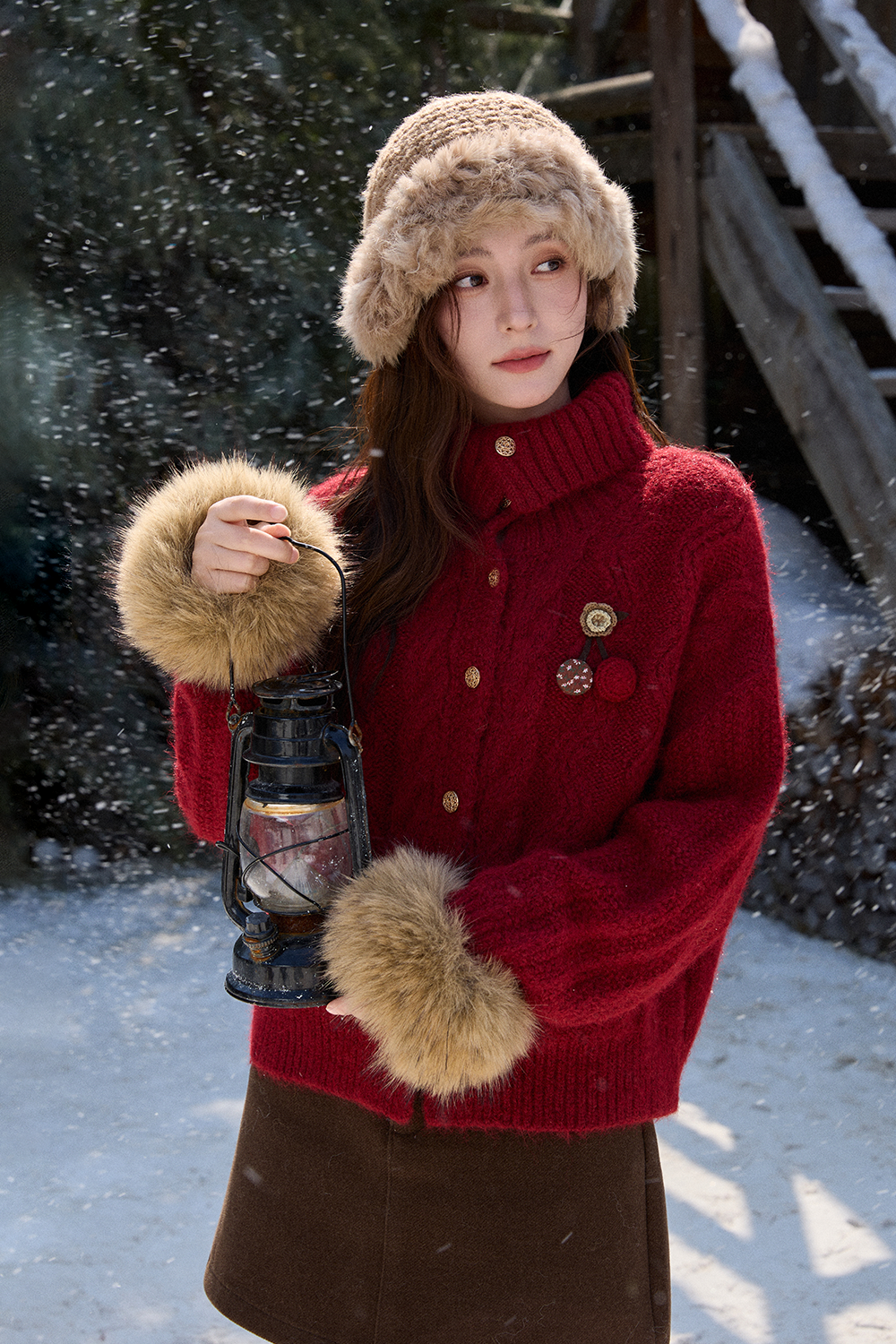 Knit Shirt and Furry Sleeve Cuffs Set Separately Sold