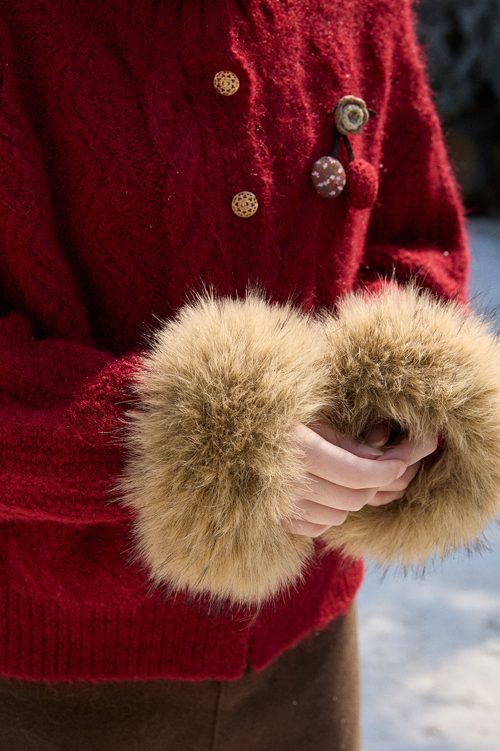 Knit Shirt and Furry Sleeve Cuffs Set Separately Sold