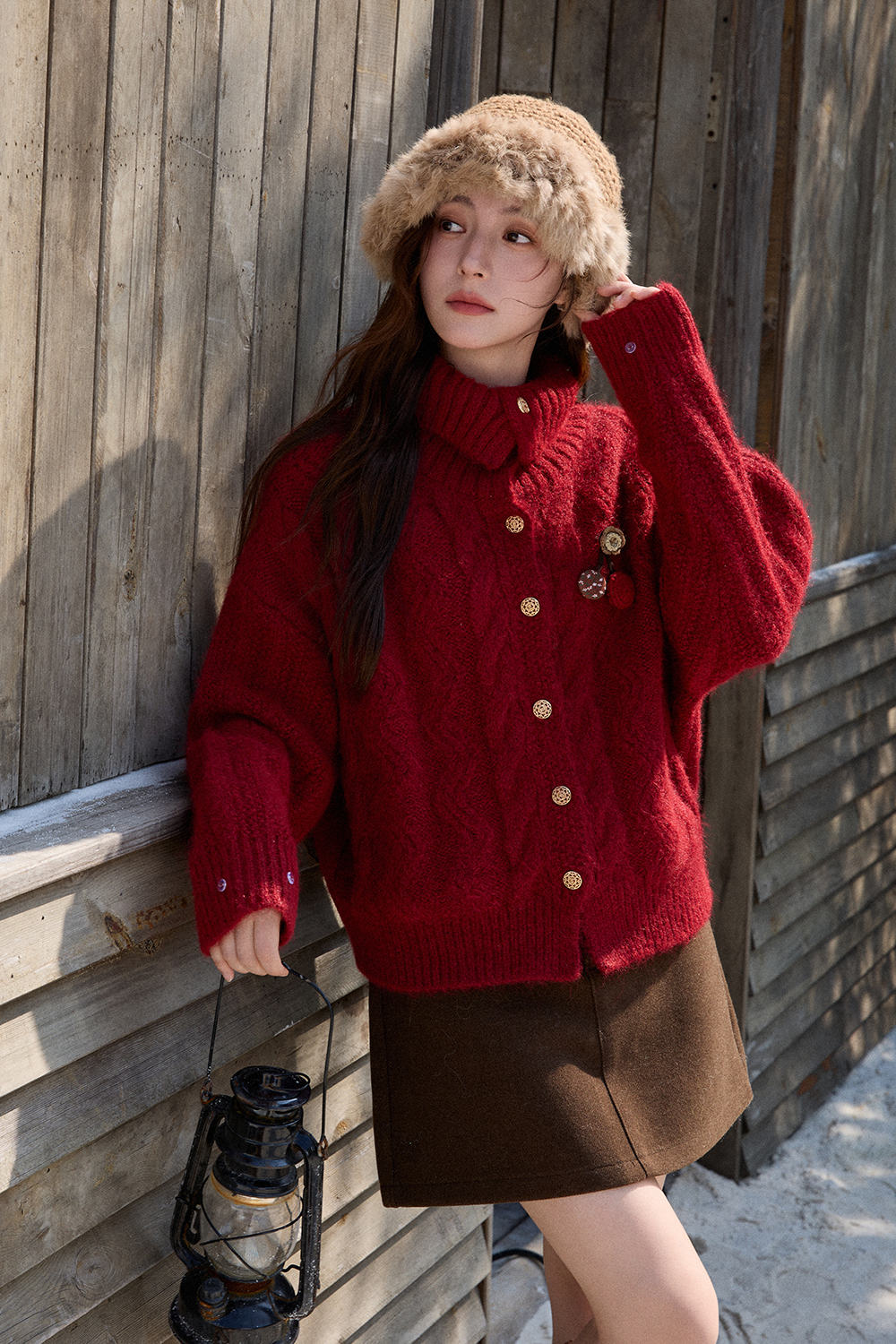 Knit Shirt and Furry Sleeve Cuffs Set Separately Sold