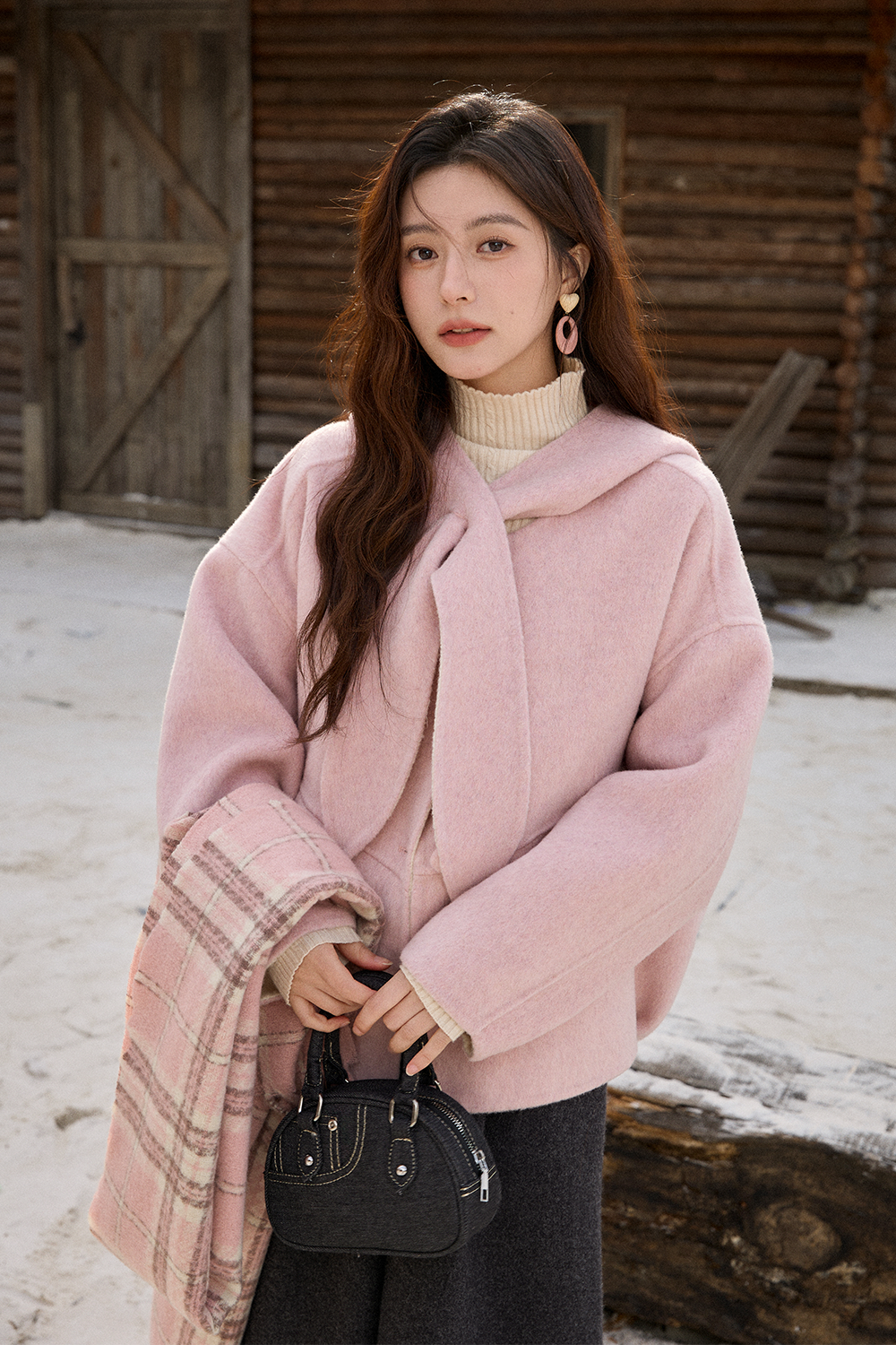 เสื้อโค้ทขนสัตว์+หมวกสำหรับผู้หญิง