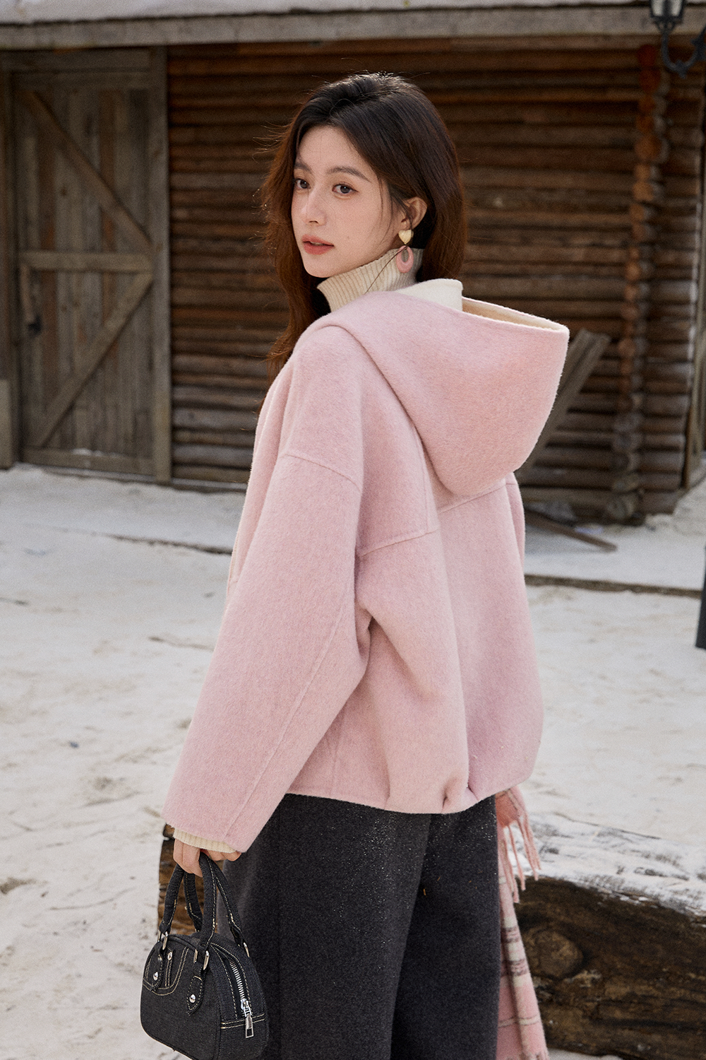 เสื้อโค้ทขนสัตว์+หมวกสำหรับผู้หญิง