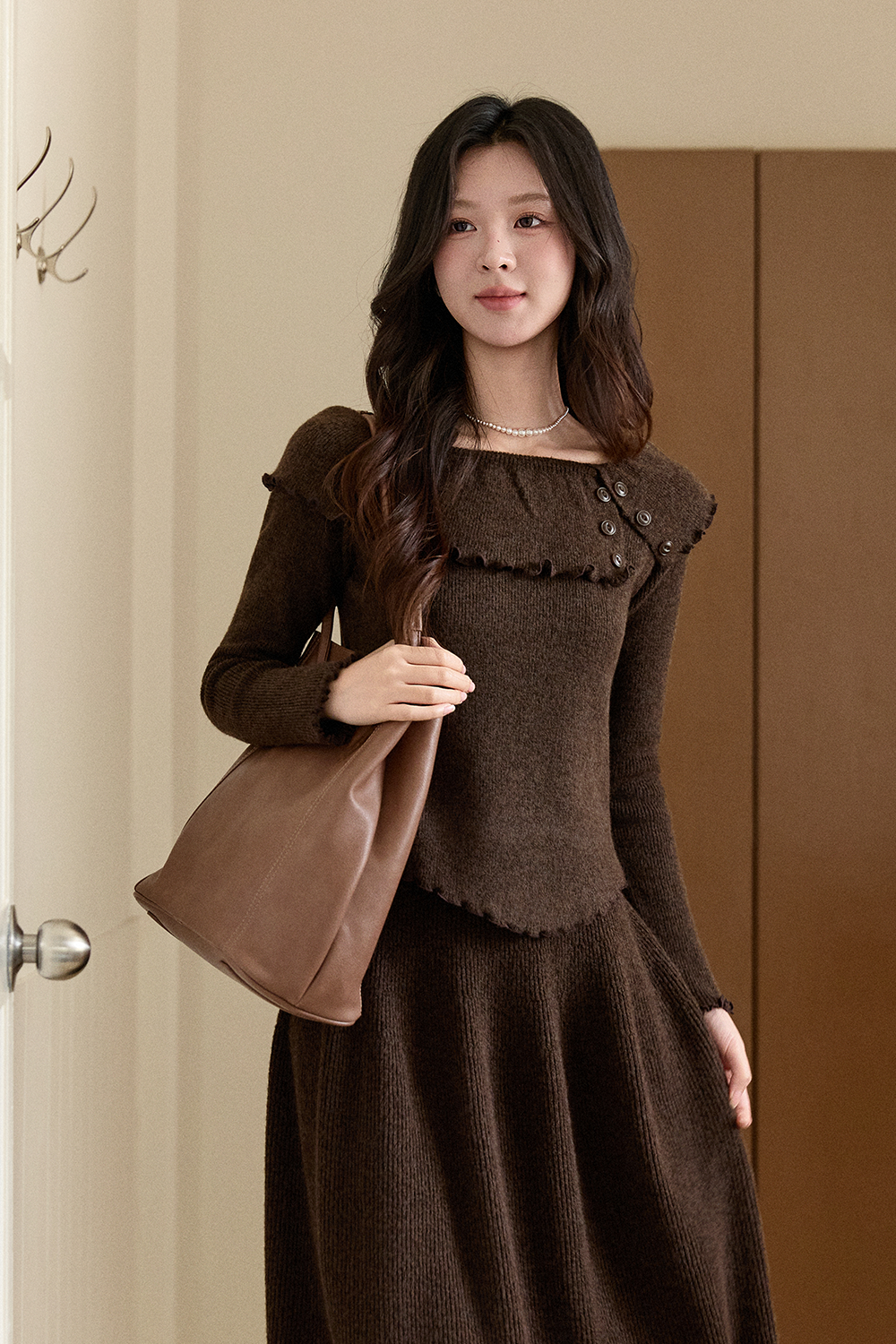 Set Kemeja dan Rok Rajut