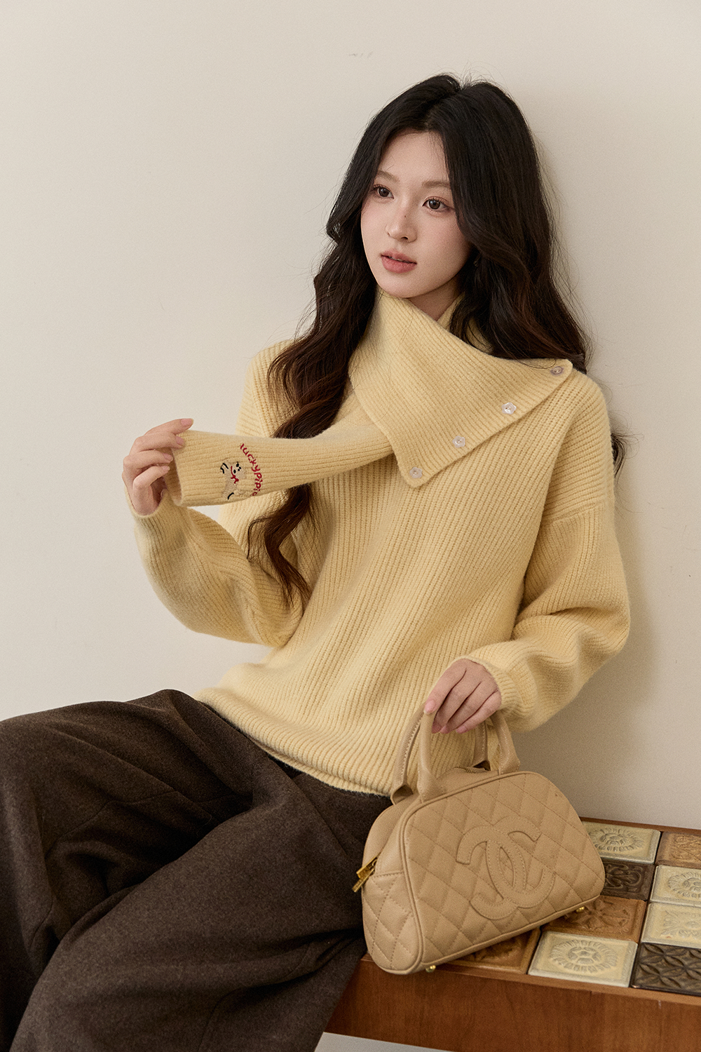 เสื้อถัก+ผ้าพันคอสำหรับผู้หญิง