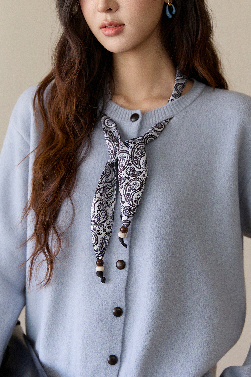 Knit Shirt+Silk Scarf for Women