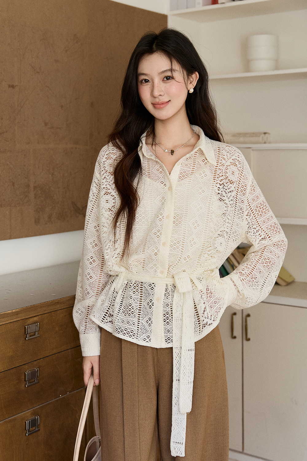 Kemeja+Tas Selempang+Sabuk untuk Wanita