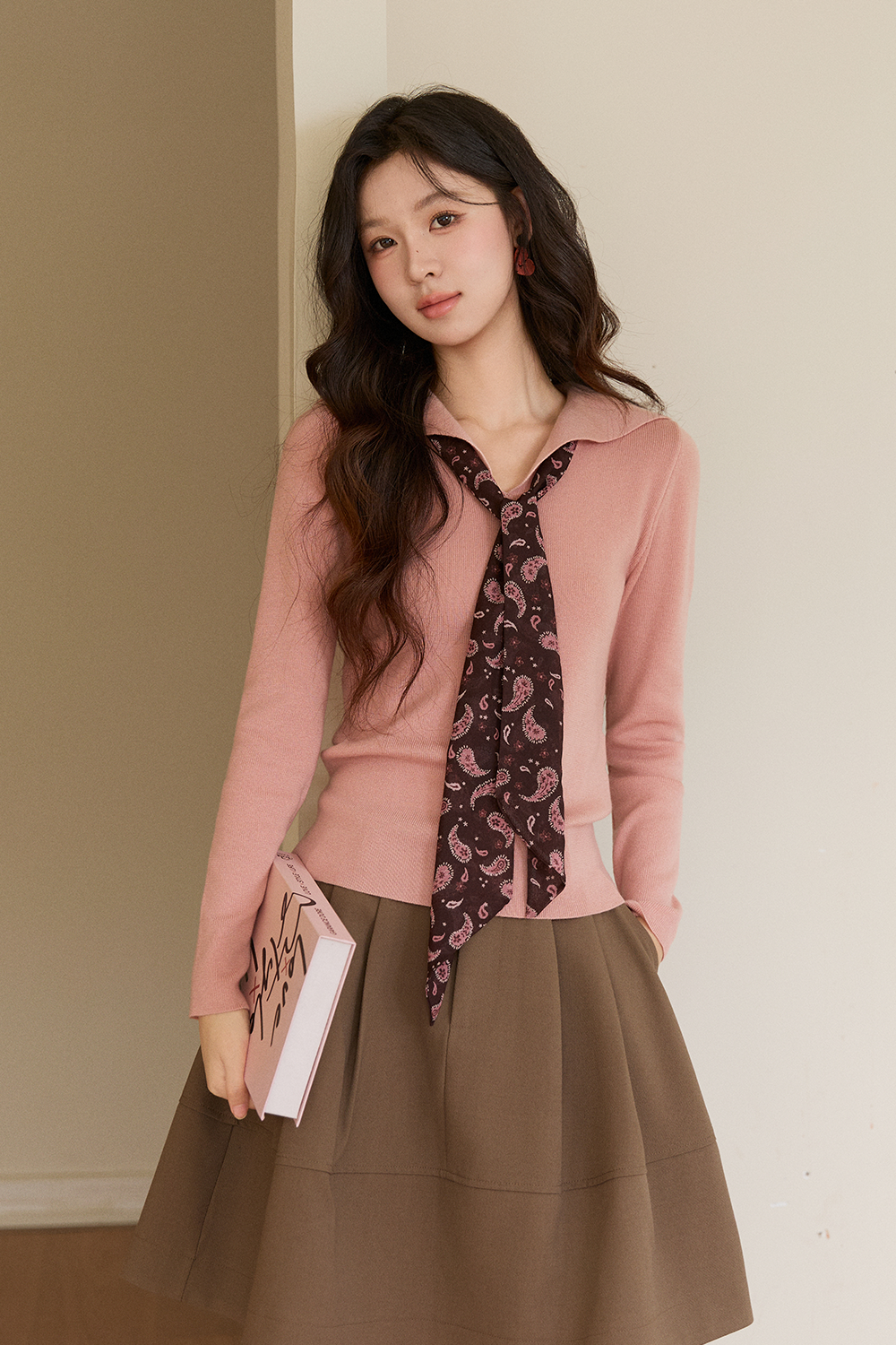 Knit Shirt+Silk Scarf for Women