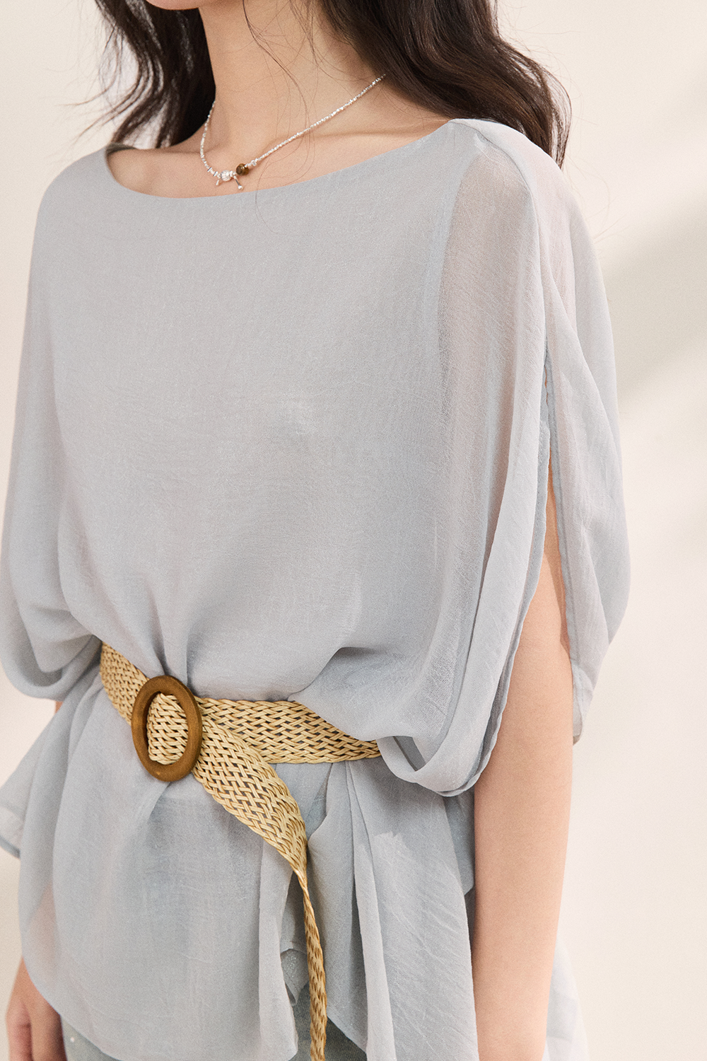 เสื้อ blouses+เข็มขัดสำหรับผู้หญิง