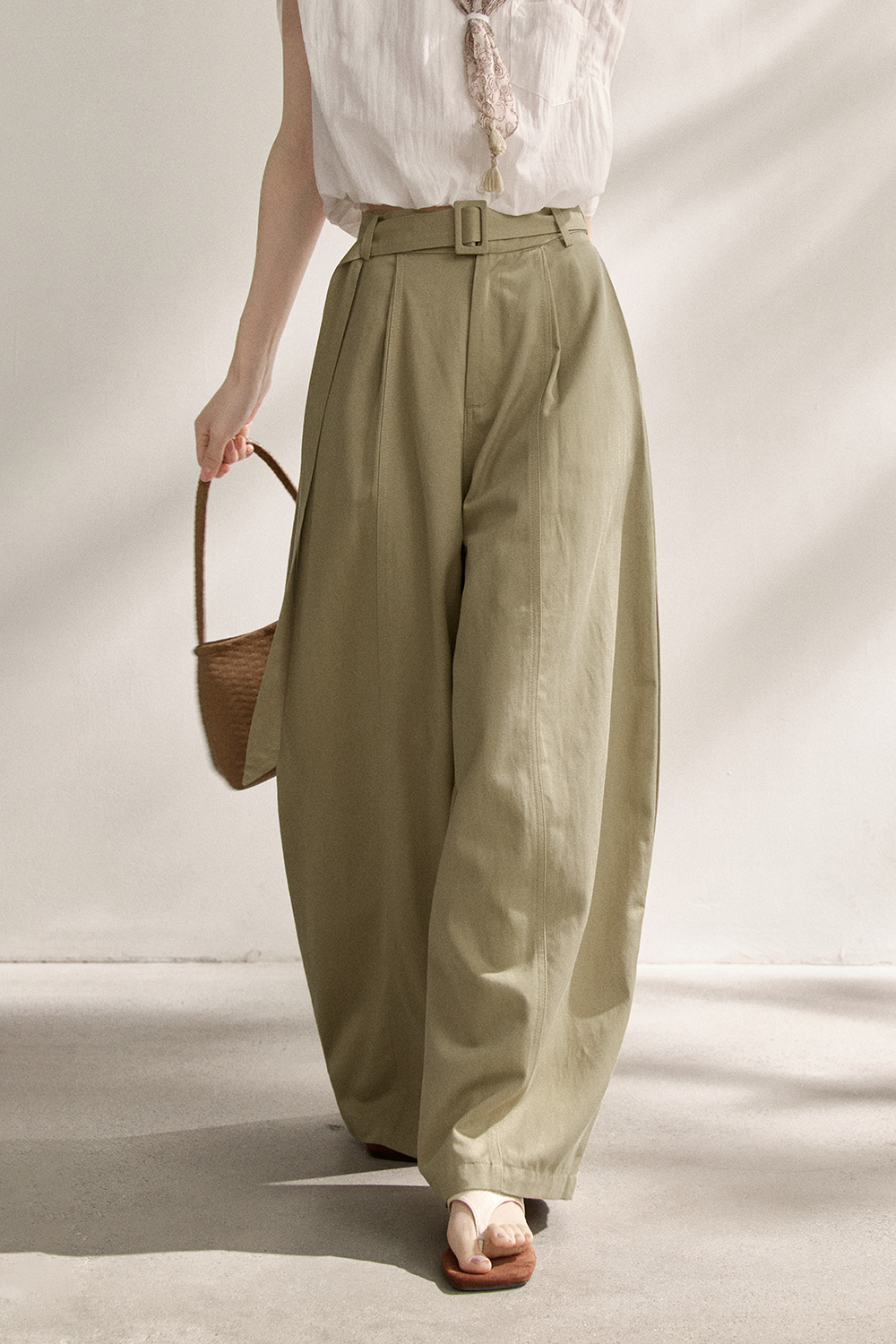 Wide-leg Pants+Belt for Women