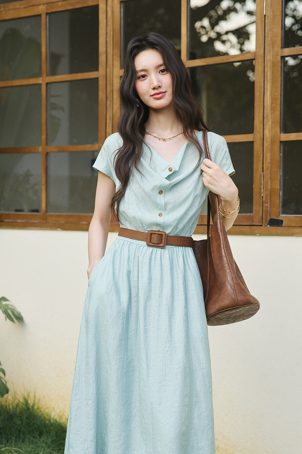 เดรสยาวสำหรับผู้หญิง + เข็มขัด