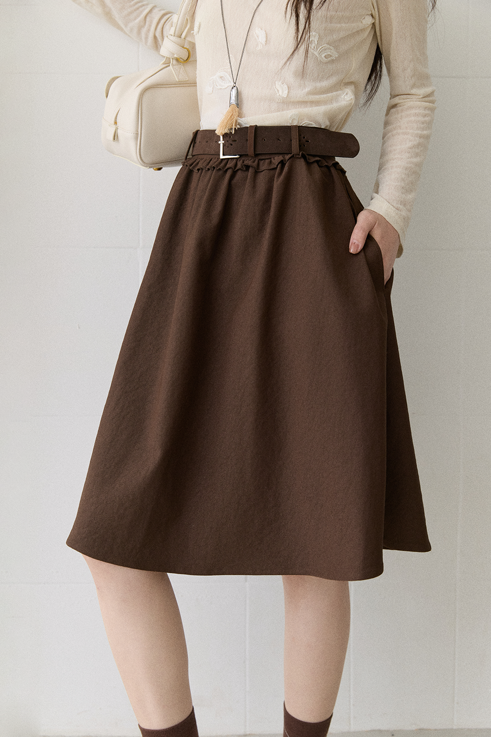 Midi Skirt +Belt for Women