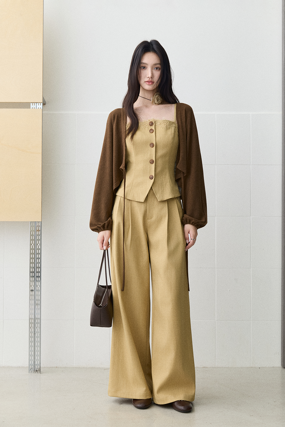 Spaghetti Strap Top + Coat + Pant Set MISHOW
