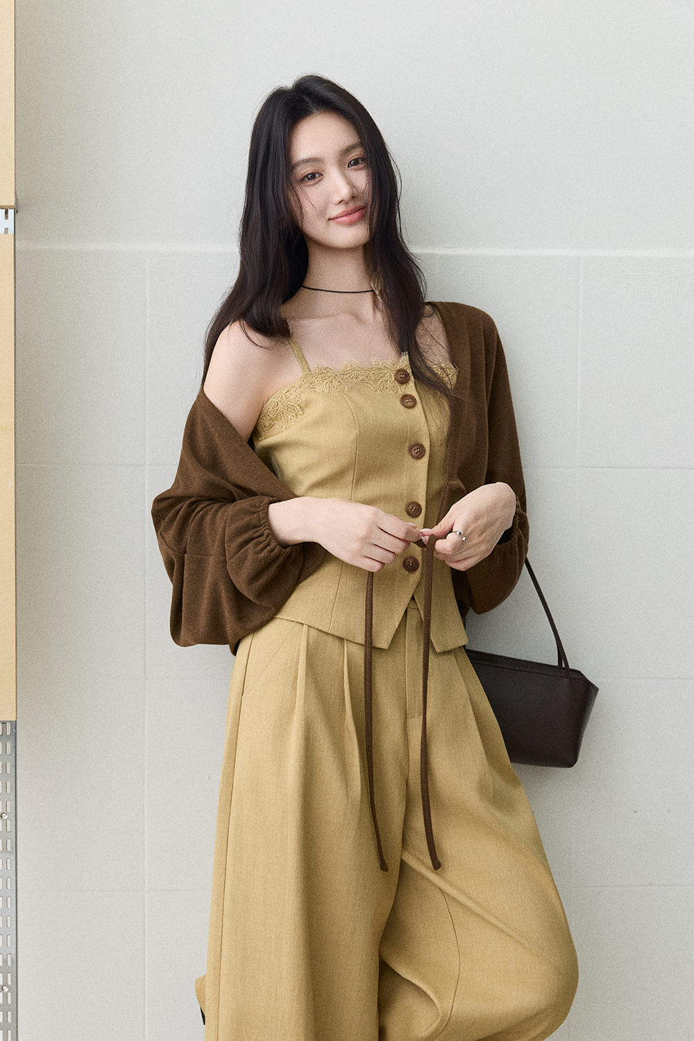 Spaghetti Strap Top + Coat + Pant Set MISHOW
