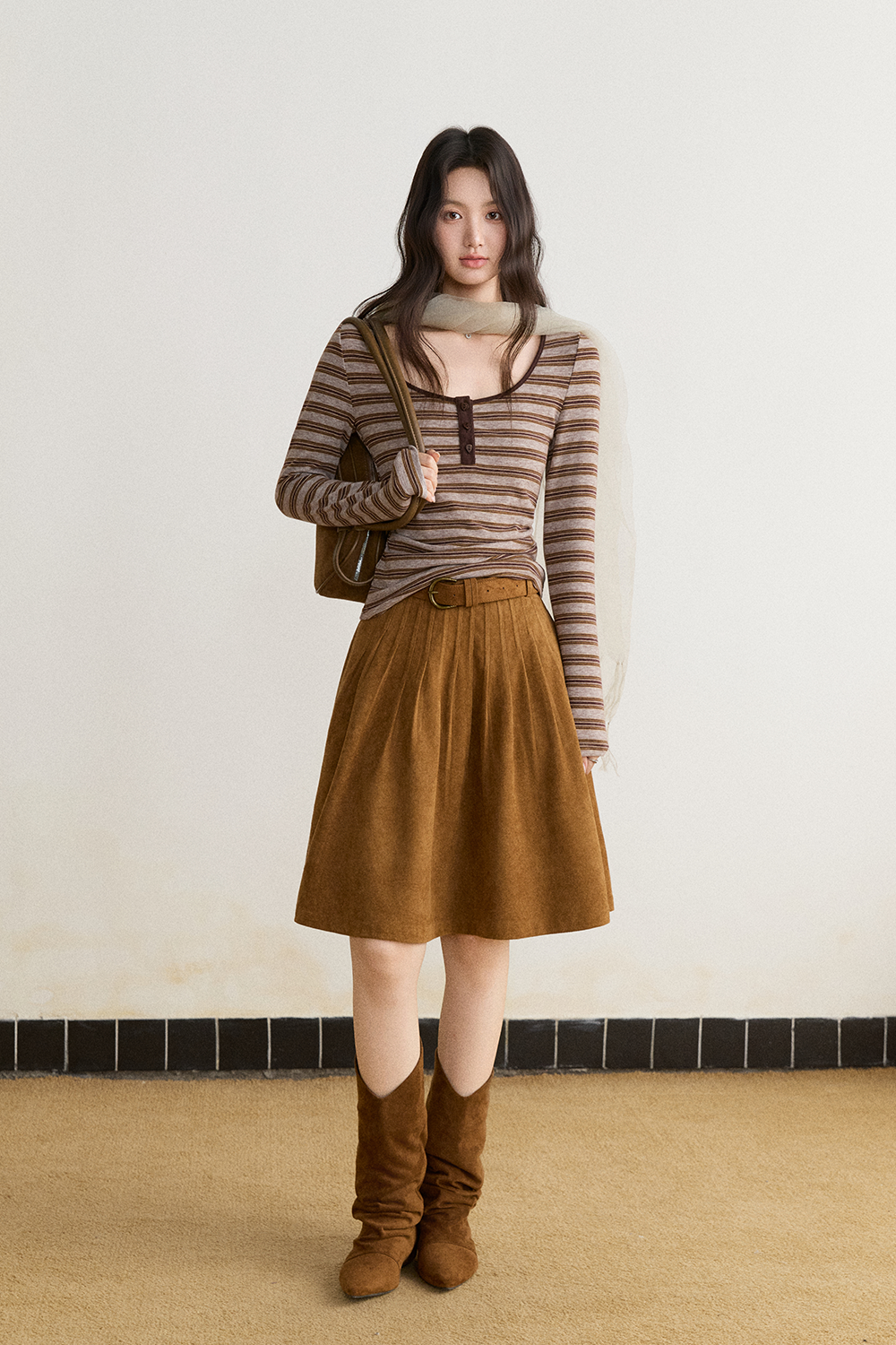 Midi Skirt+Belt for Women MISHOW
