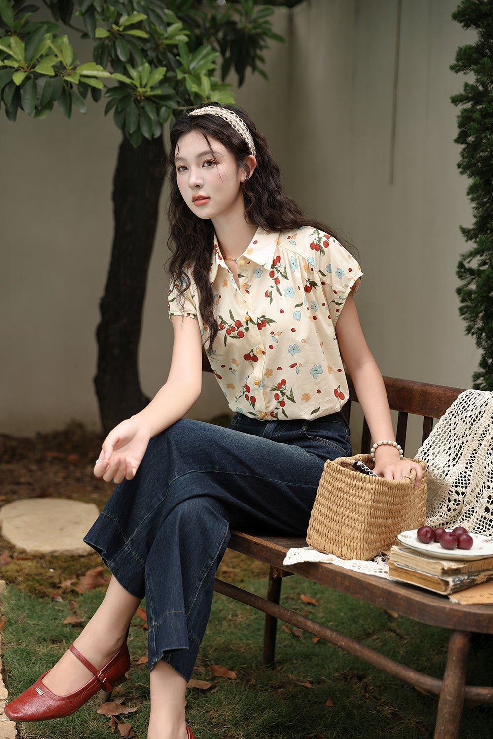 100% Kemeja Pencetakan Katun untuk Wanita