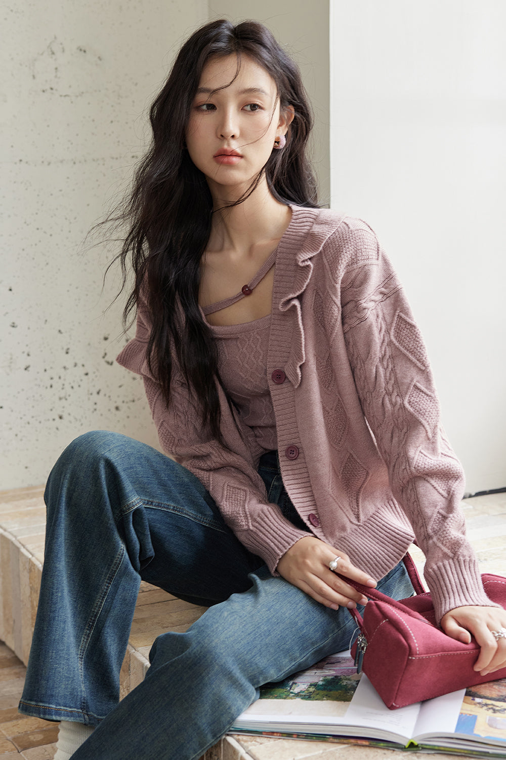 스파게티 스트랩 탑과 카디건 세트 별도 판매