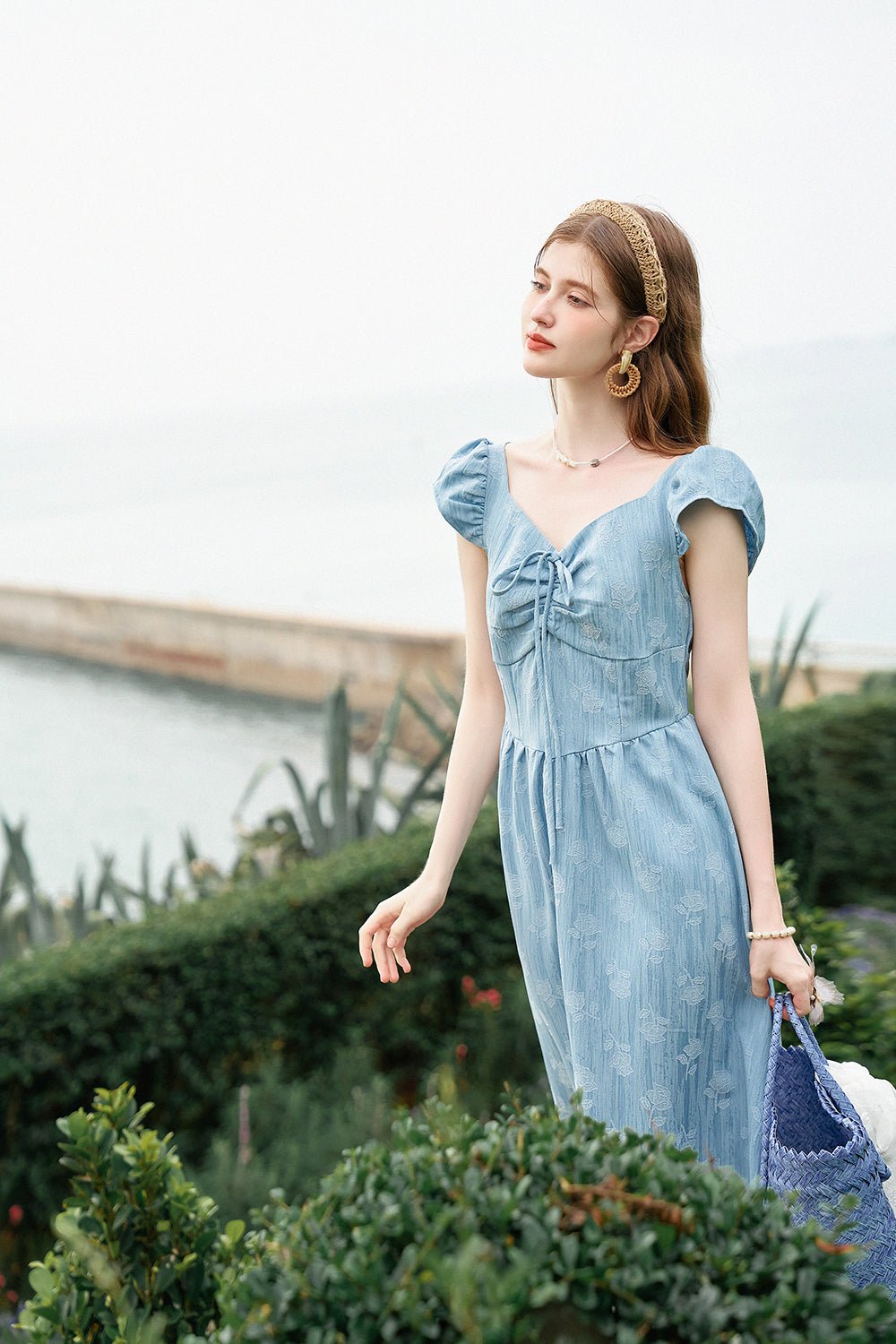 Women's Blue A-Line Short Sleeve Dress