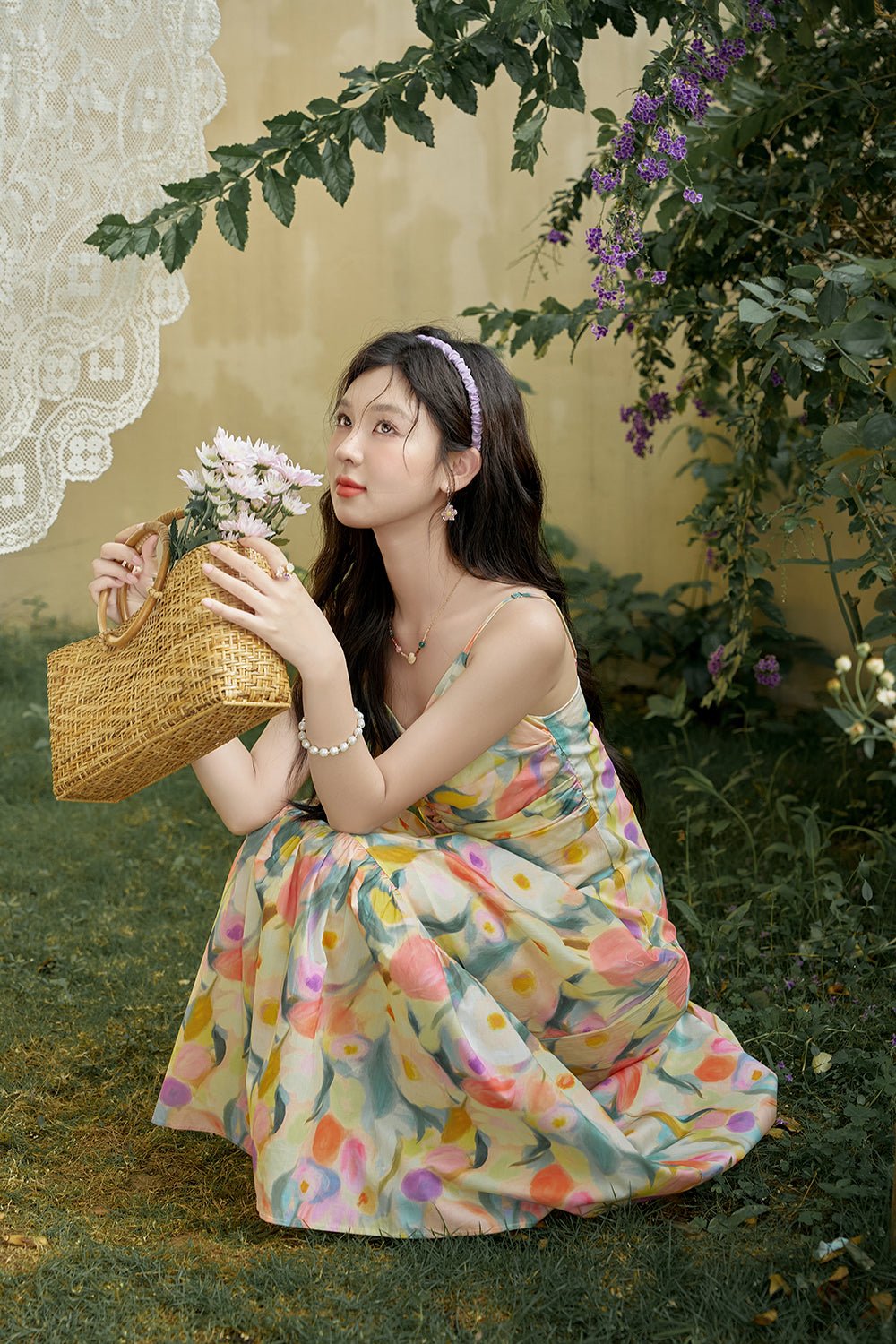 Gaun Tali Maxi Spaghetti Bunga Wanita