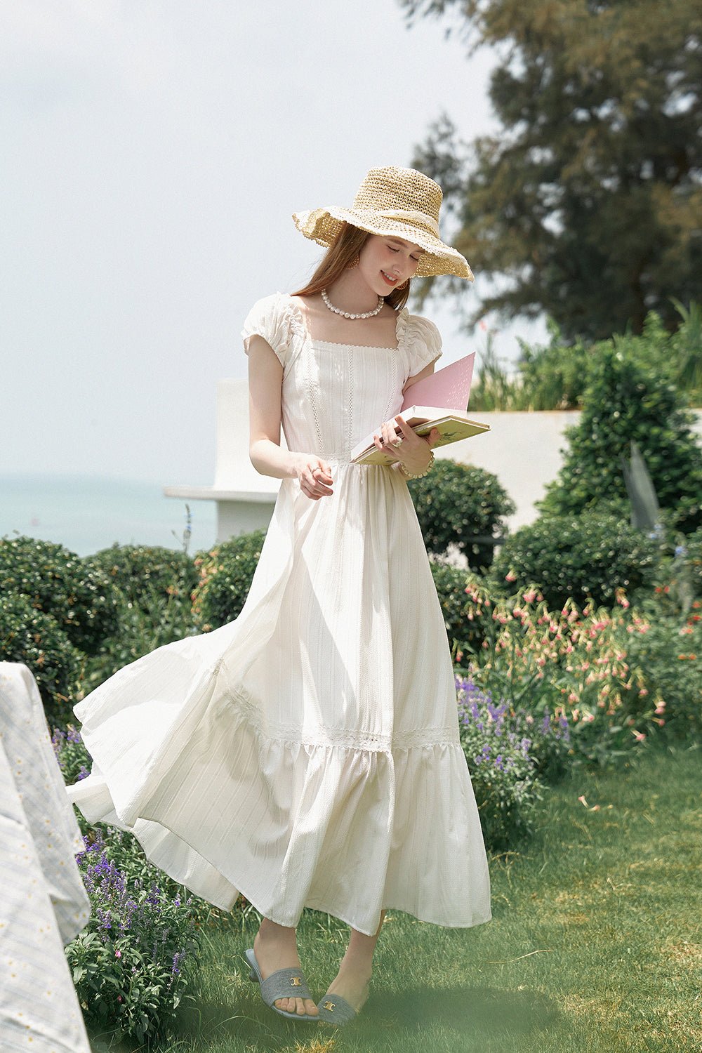 화이트의 여성 A 라인 Maxi 원피스