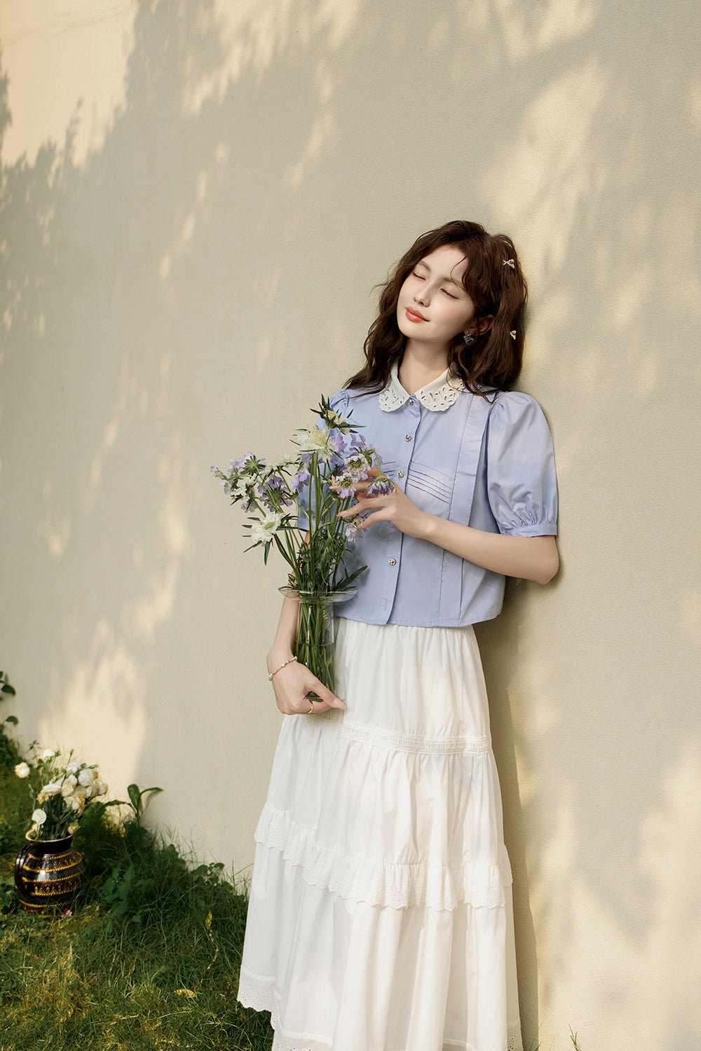 Áo sơ mi xanh 100% cotton dành cho nữ